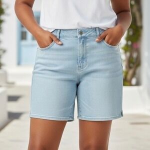 NYDJ Women's Ella Blue Stretch Denim Shorts Plus Size Petite 26WP NWT
